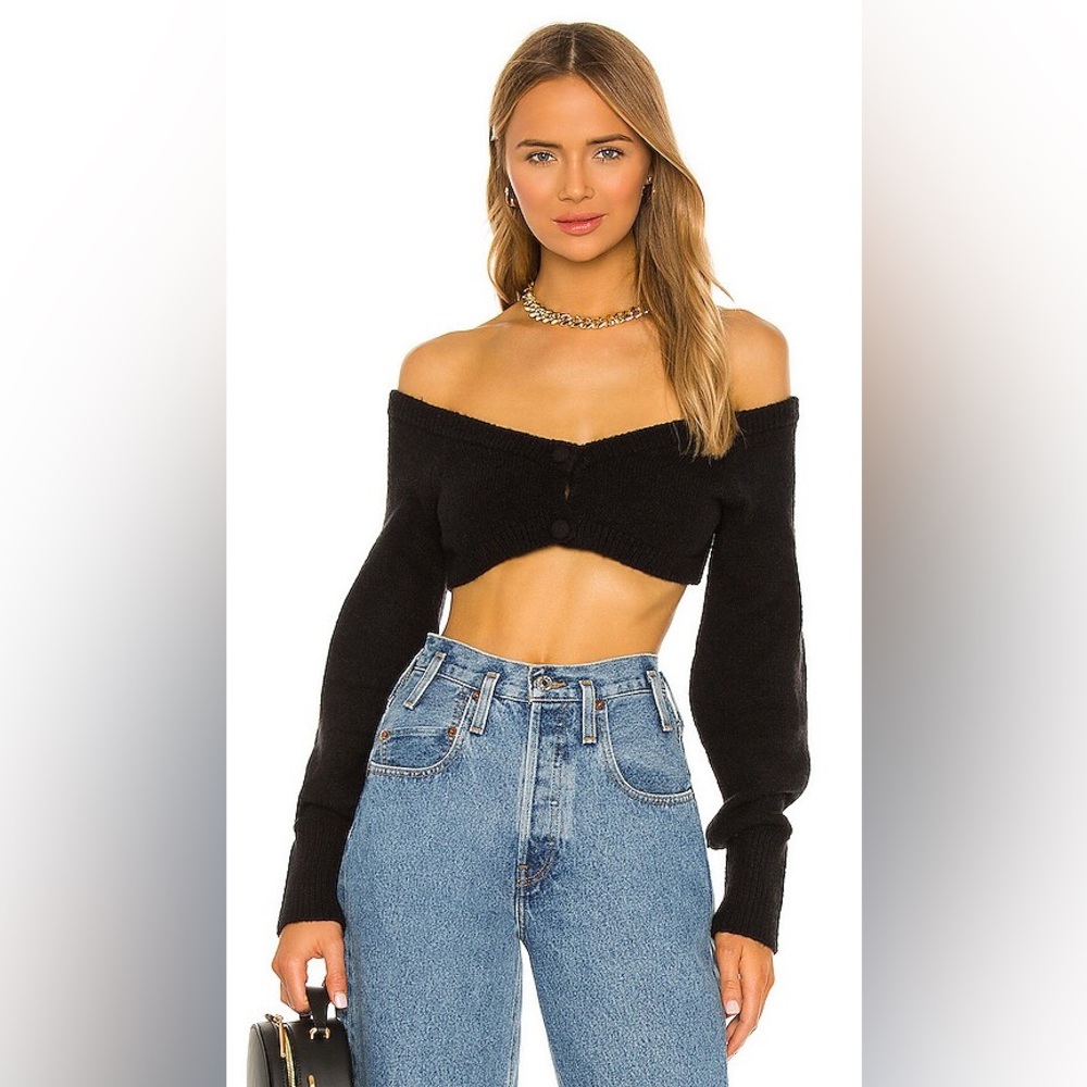 Camila Coelho Black Off-Shoulder crop Sweater